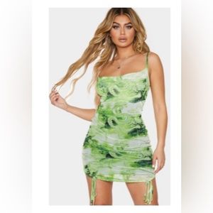 PLT Oriental lime ruched dress